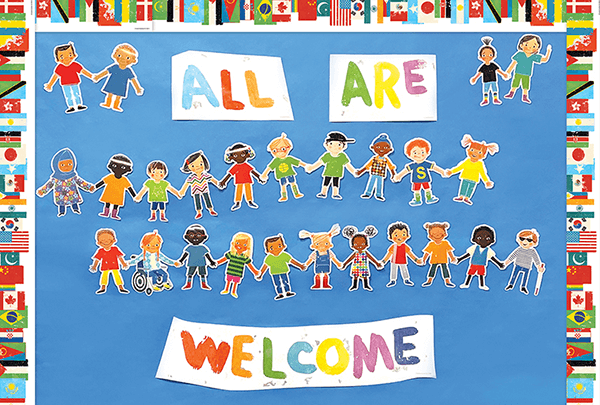 Classroom Bulletin Board decorated with All Are Welcome Bulletin Board Set Classroom Bulletin Board decorated with All Are Welcome Bulletin Board Set