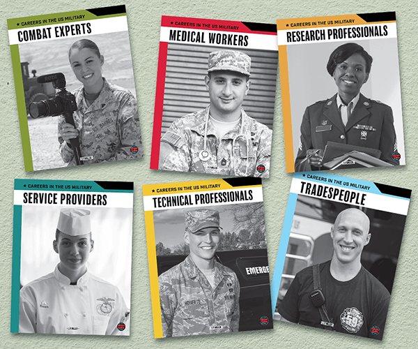 Image of all 6 titles in the ‘Careers in the US Military’ series.