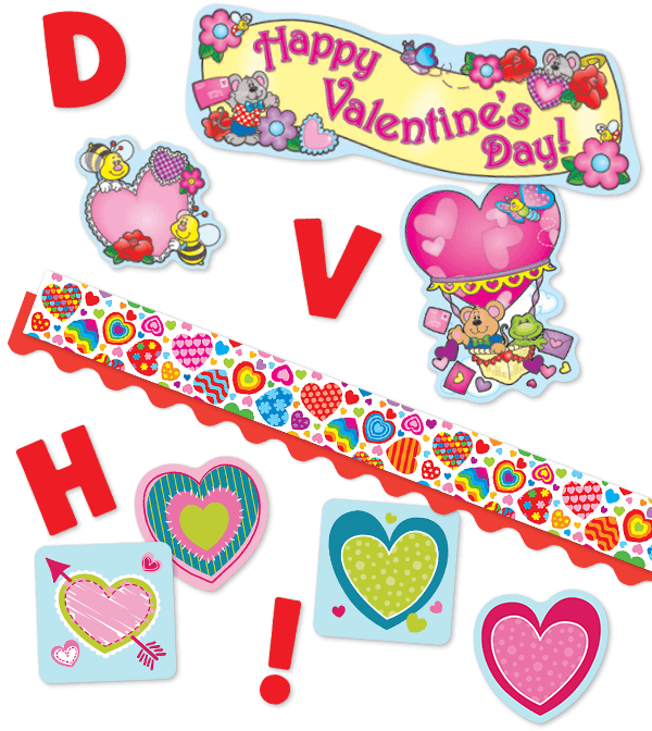Valentine's Day Bulletin Board Set, bulletin board cutouts, Bulletin Board Letters and bulletin Board Borders