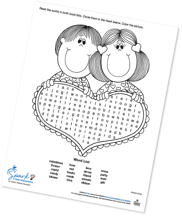 Valentine's Day Free Word Search Worksheet