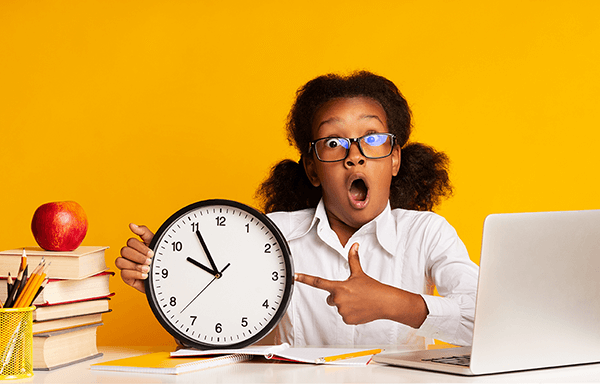 Child stressed about time management and distance learning