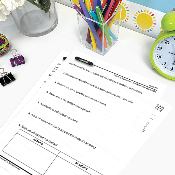 Parent Teacher Conference agenda on teacher desk