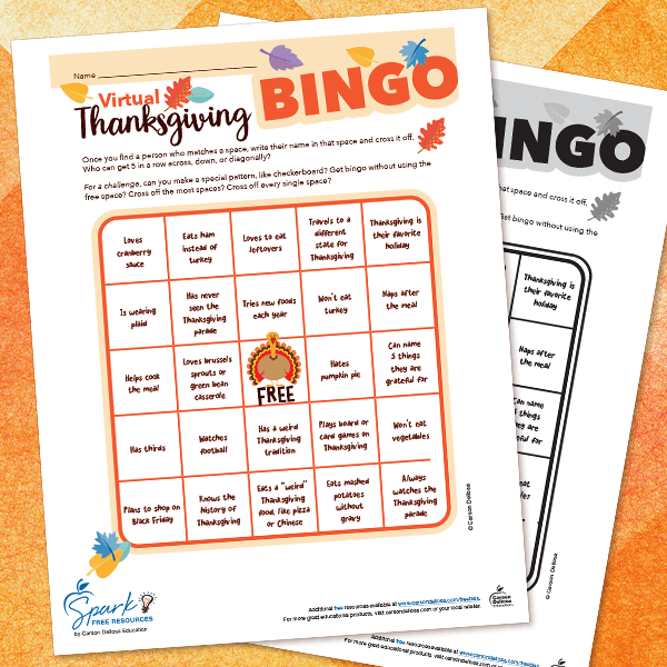 Free Thanksgiving Bingo Worksheet