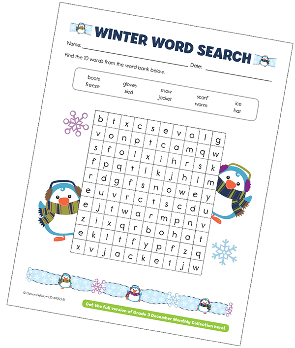 Winter Word Search Free Printable Worksheet