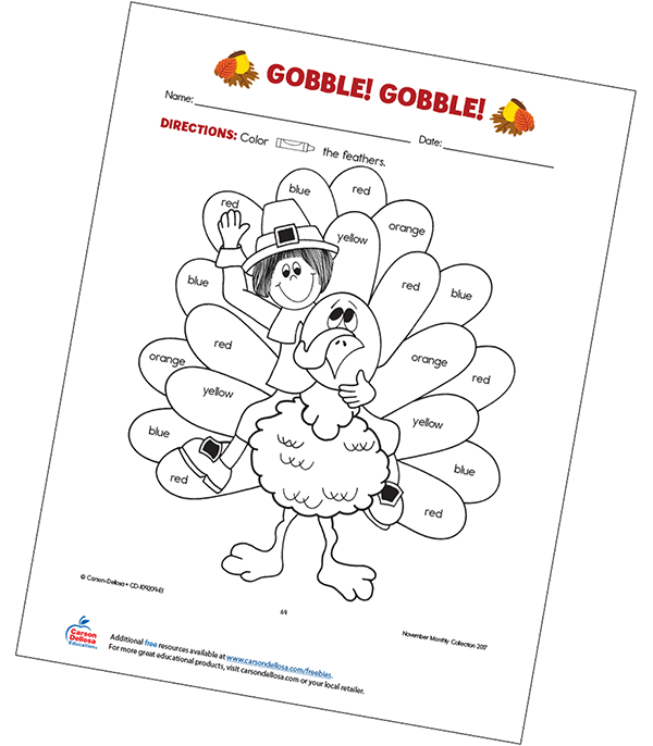 Free Thanksgiving Early Learning Printable for Children