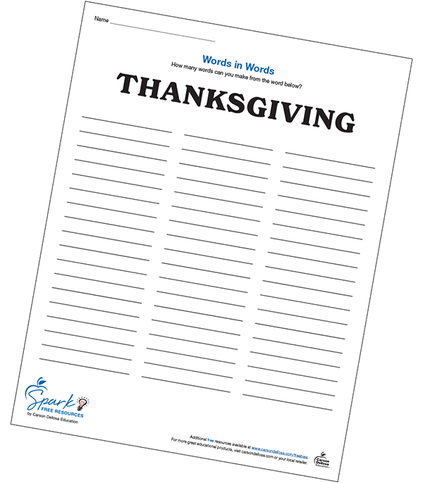 Free Thanksgiving Themed Teacher Resource - Words in Words Free Printable