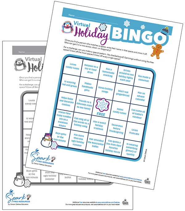 Winter Virtual Holiday Bingo Game Free Printable Worksheets