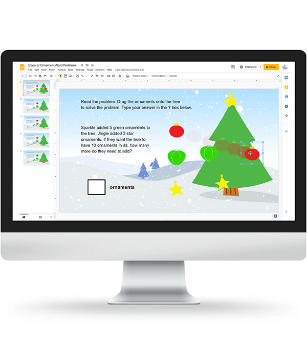 Winter Holiday Word Problems Google Classroom Slides for Teachers