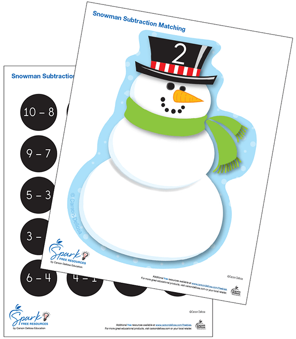 Snowman Subtraction Matching Free Math Printable Worksheet
