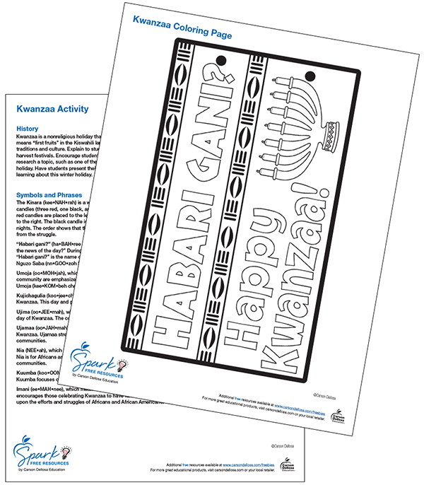 Free Kwanzaa History and Coloring Page Free Printable Worksheet
