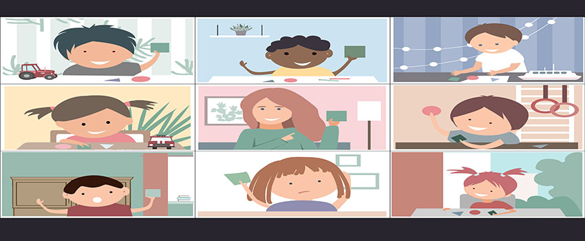Teacher and students participating in a virtual classroom Teacher and students participating in a virtual classroom